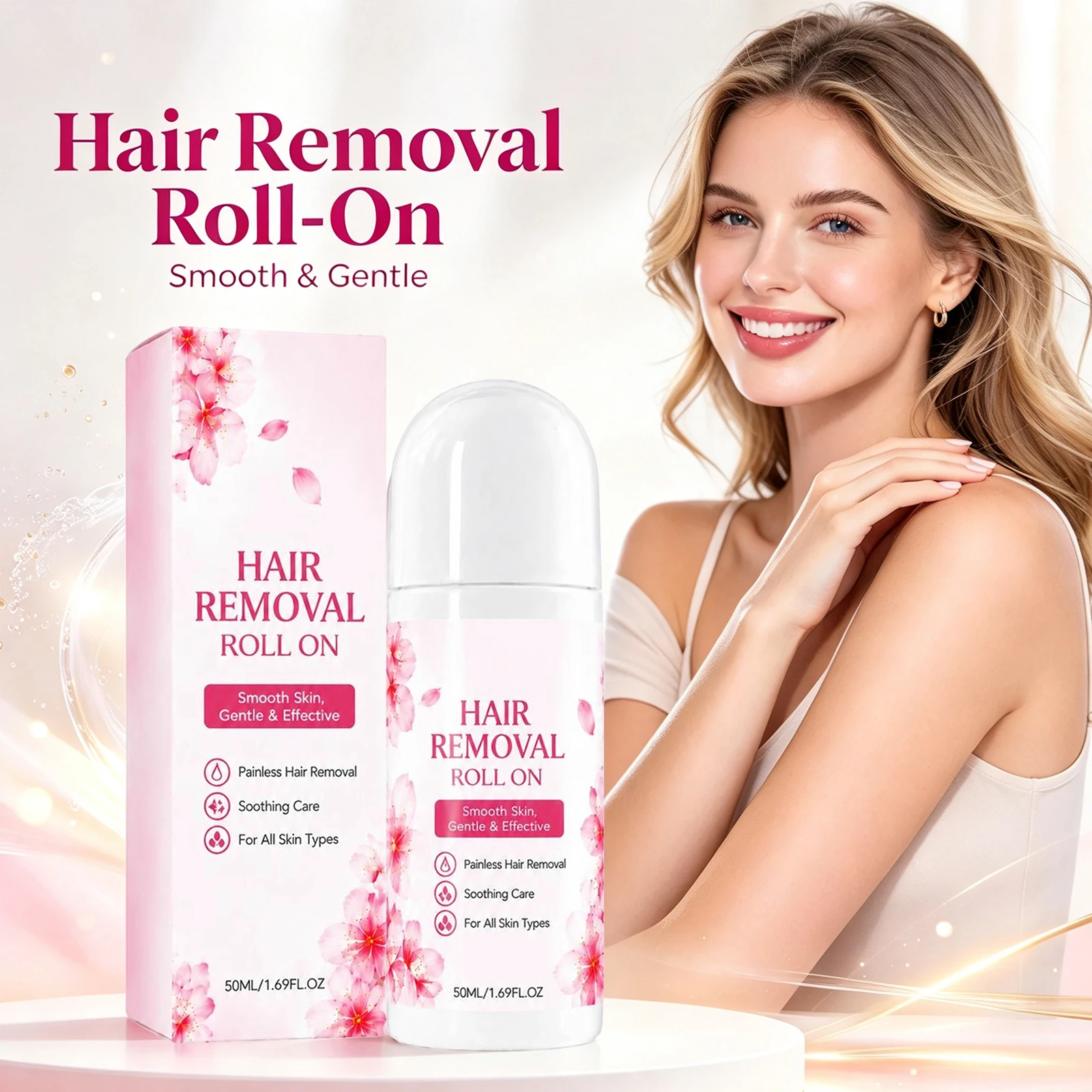 Hair Removal Roll On Aloe Extract Smooth Skin Soothing Care Floral Scent Gentle Painless Body Grooming Hair Inhibitor Rollers