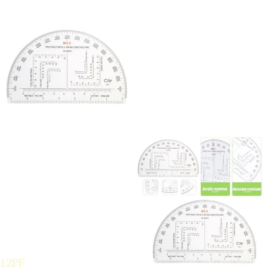 12PF Coordinate Scale Map Reading and Land Navigation Plastic Map Scale Protractors