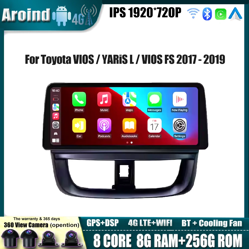 

For Toyota VIOS / YARiS L / VIOS FS 2017 - 2019 12.3” Carplay Android Auto IPS Multimedia Video Player Navigation GPS 4G wifi