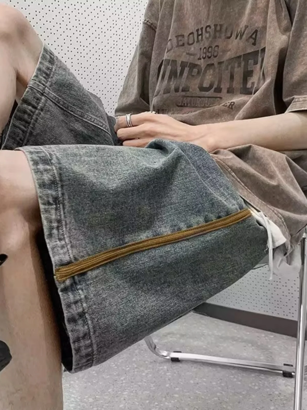 

Мужские джинсы-брюки из денима в стиле ретро, свободного кроя, летние, повседневные, прямые, длиной до колена, модная уличная одежда для подростков