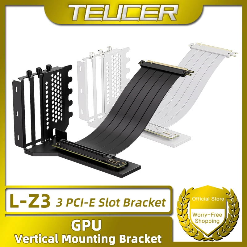 TEUCER L-Z3 GPU Vertical Mounting Bracket with PCIe 4.0 X16 Riser Cable Length 200mm Graphics Card Steering Mounting Bracket Kit