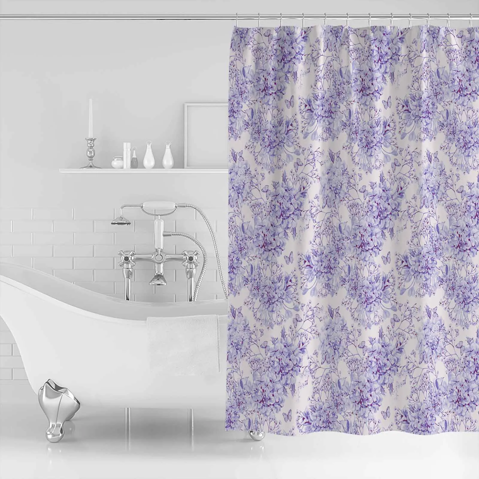 Spring Flower Hydrangea Shower Curtains Waterproof Bath Curtains Home Decor Modern Luxury Bathroom Curtain