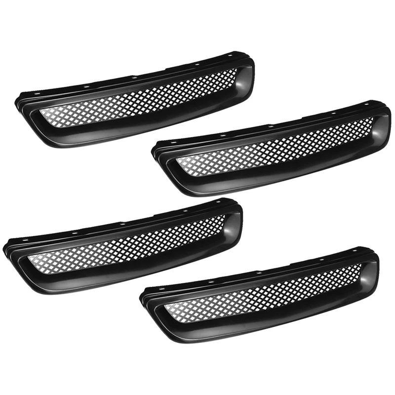 4x Abs Zwarte Auto Voorbumper Motorkap Grille Bekleding Voor Honda Civic Ek Cx Ex Hx Lx Type R 1996 1997 1998