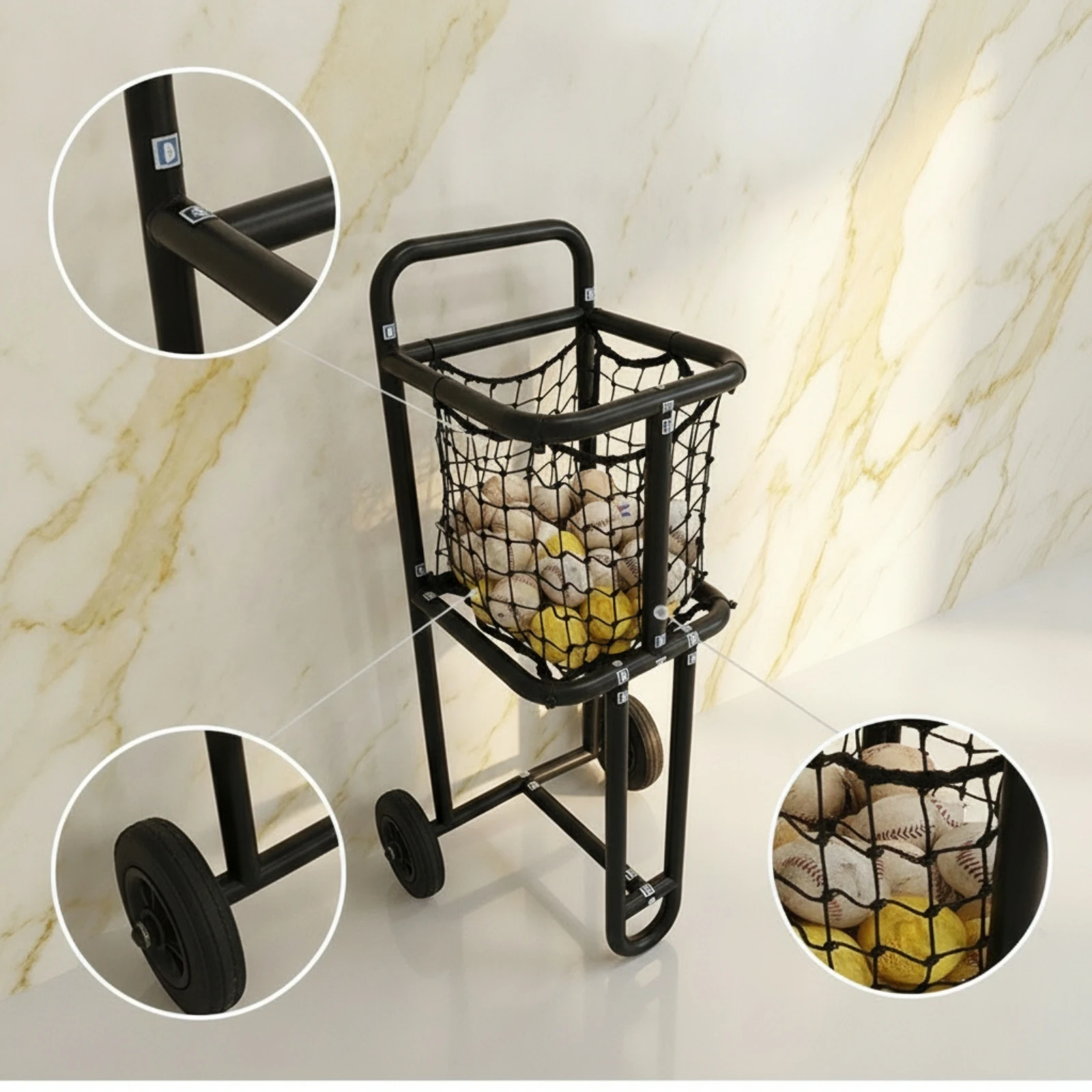 Baseball Cart with Liner Versatile Rolling Ball Cart Rolling Sports Bin Sturdy Sports Equipment Organizer Indoor for Coaches