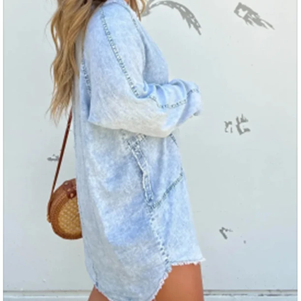 Loose Shirt Dress Denim 2024 New Jeans Dresses Women Casual Turn Down Collar Lantern Sleeve Single Breasted A Line Vestidos