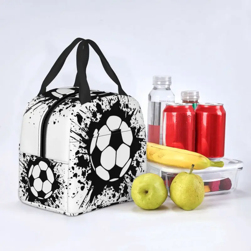 Soccer Splatz Lunch Bag For Women Football Pattern Portable Cooler Thermal Insulated Lunch Box Multifunction Food Bento Box