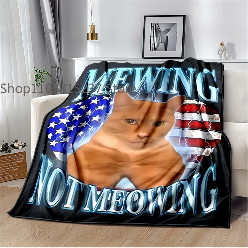 

Одеяло FF-Funny Cat M-Meme M-Mewing, мягкое теплое одеяло, для ванной, спальни, гостиной, дивана, кровати, в подарок на яркий день
