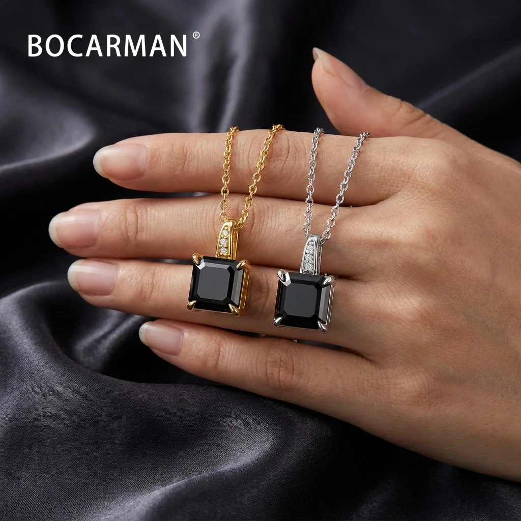 Bocarman Asscher-Schliff Bunter Moissanit-Anhänger mit S925-Kette, GRA-zertifiziert, VVS1, Funkelnd, Modern, Opulent, Erbstück-Geschenk – Detail 3