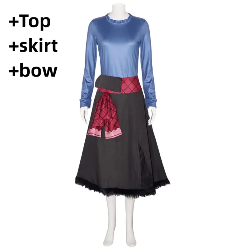 CyNew 애니메이션 스파이스 앤 울프 홀로 코스프레 의상 가발 블루 탑스 유니폼 스커트 성인 여성 할로윈 가장무도회 복장