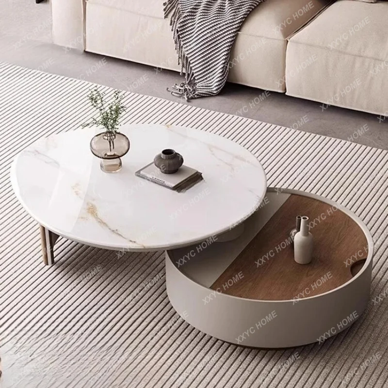 Household Italian living room modern simple rock slab rotatable coffee table combination