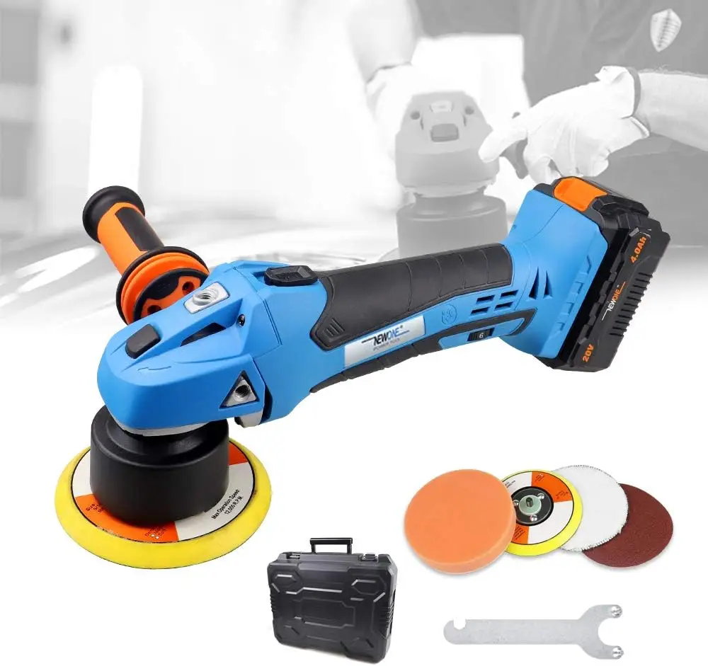 Newone 20V Cordless Round Orbital Polisher Dual Action Buffer Polisher ,5-Inch,6 Variable Speeds, Anti-Vibration Handle, Car