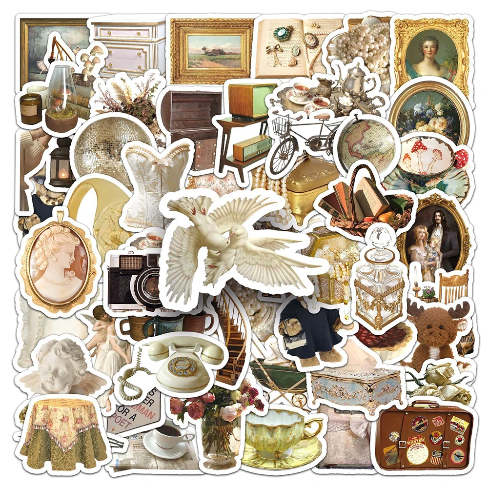 

10/30/50pcs Art Vintage Gold Sticker DIY Decorative Decal Waterproof Notebook Wall Luggage Bike Funny Cartoon Kids Toy Sticker