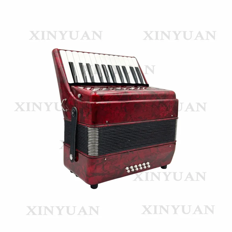 Piano Accordion JP2512, Chromatic Musical Instrument Made of Wood and Celluloid, 25 Keys 12 Bass in Red Finish