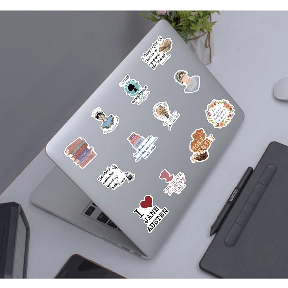 50pcs Novelist jane austen Stickers Aesthetic Graffiti Decals For Laptop Luggage Skateboard Stationery Notebook Cars Stickers