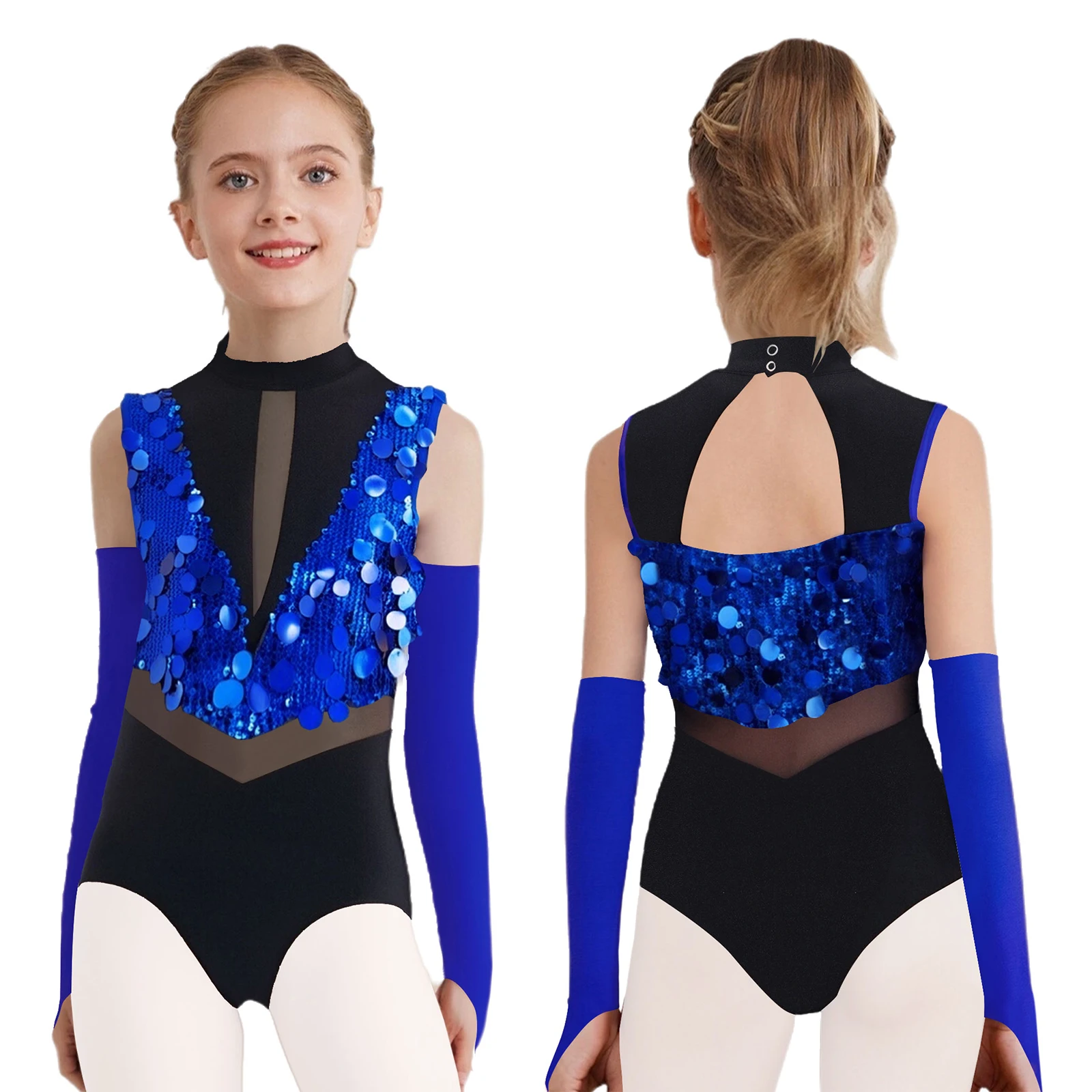 Leotardo elegante de competición de baile de Jazz y Ballet lírico para niñas con guantes para gimnasia y puesta en escena Ropa de baile de Ballet