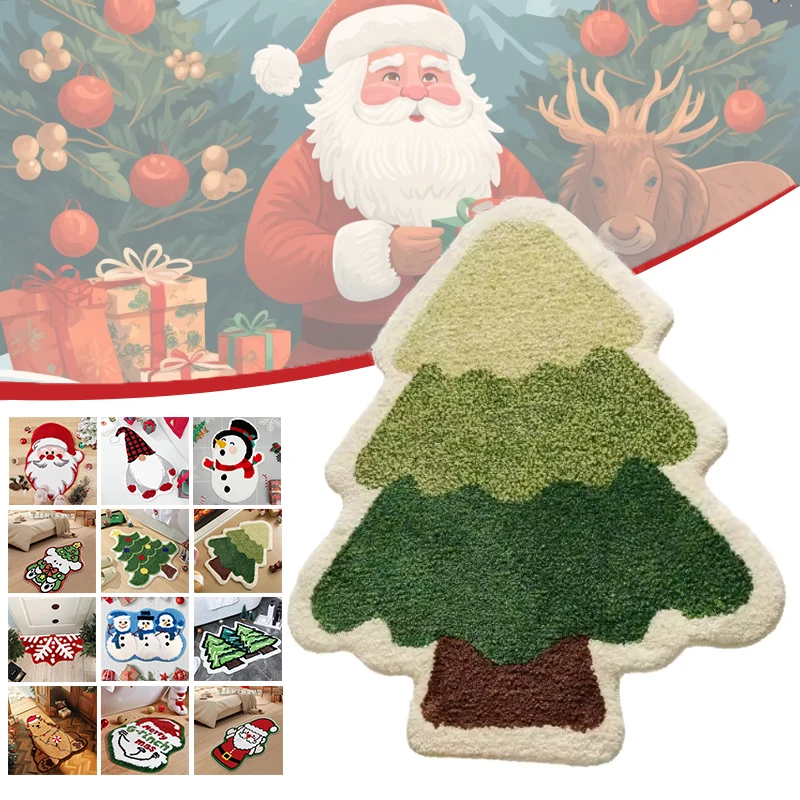 

2026 Festive Tufted Christmas Rug Cute Holiday Floor Carpet with Anti Slip Backing for Bathroom Kitchen Dorm Living Room Decor