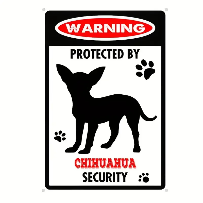 

1pc, "WARNING PROTECTED BY CHIHUAHUA SECURITY" Metal Tin Sign, Vintage Plaque Decor Wall Art, Metal Mark, Wall Decor, Room Decor