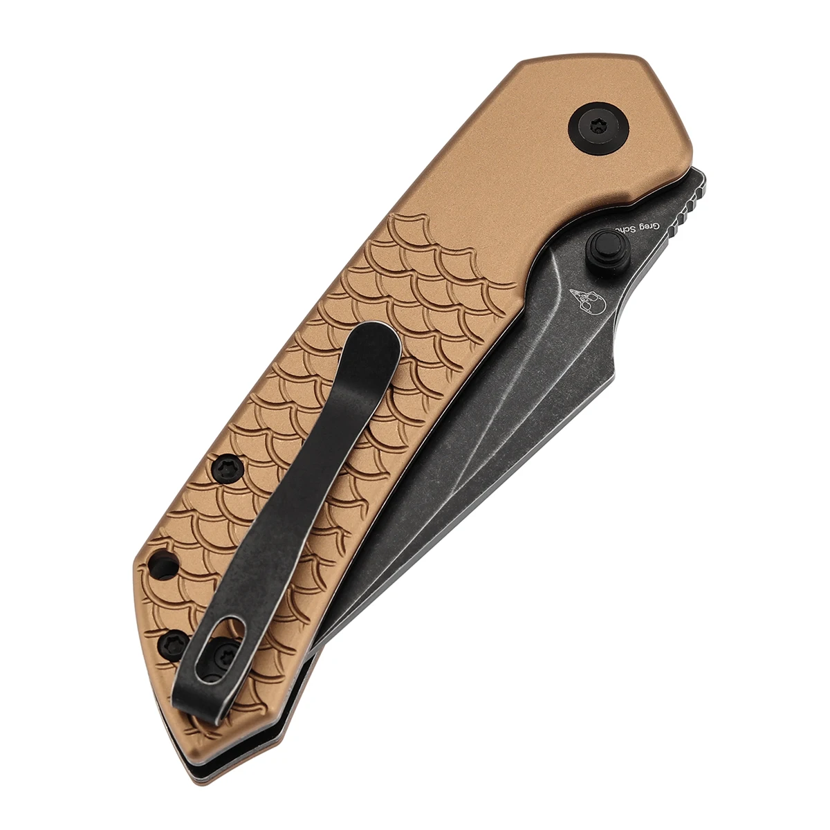 Couteaux pliants Tenable T1034H, lame Fenrir Damas/Nitro-V avec PEI/aluminium avec Texture écailles de poisson, poignée de poche Camping EDC
