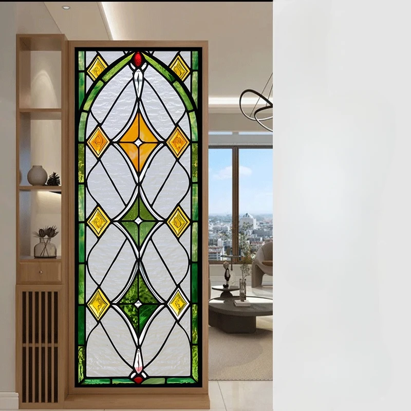 European Vintage Window Stained Glass Film Anti-peeping, Anti-light Electrostatic Scrub Window Sticker  Stained Glass Decorative