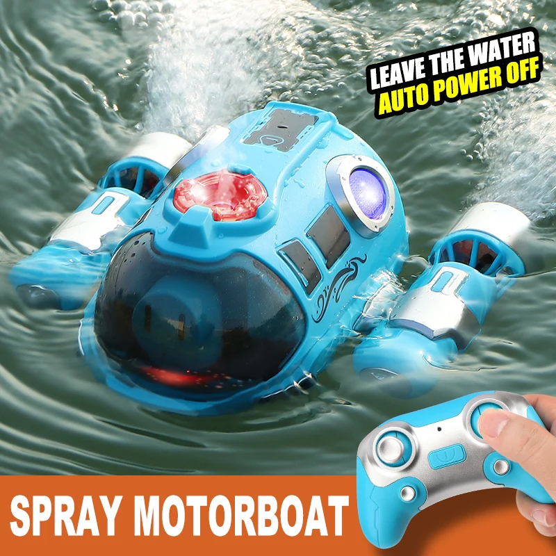 

Remote Control Motorboat With Spray Light Waterproof Double Propeller Rc Boat 2.4ghz Swimming Pool Bathtub Summer Toy Boat Gift