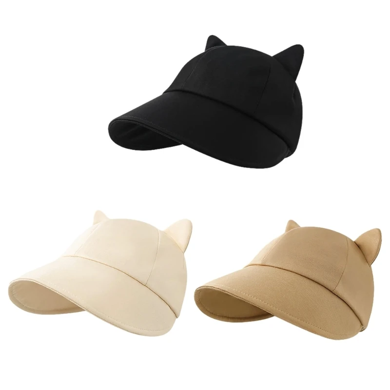 

Elegant Korean Style Cat Ear Baseball Hat Adjustable Women Sunproof Hat Breathable Peaked Hat Long Brims Travel Hat