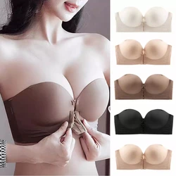 Invisible Push Up Bra Front Buckle Women Underwear Lingerie Strapless Seamless Non-slip Women's Bra without Shoulder Strap  ﻿