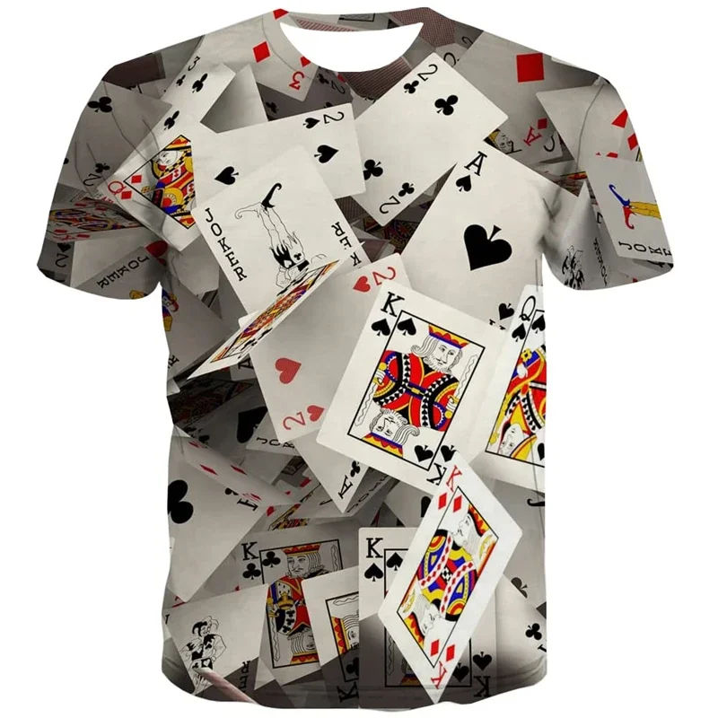 

3D Playing Cards Printed T-Shirt For Men Summer Trend Cool Streetwear Unique Tee Shirt Oversize Short Sleeve Women Kids Tops