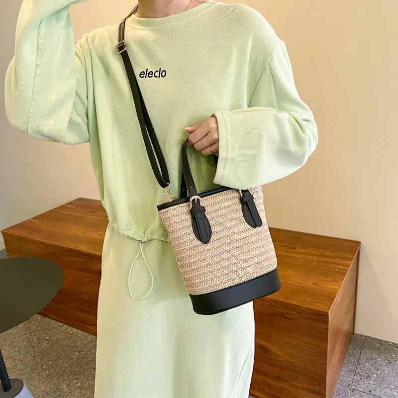 

2025 Woven Bucket Bag for Women, Raffia Multi-way Crossbody Shoulder Purse, Large Capacity Bohemian Beach Bag for Vacation