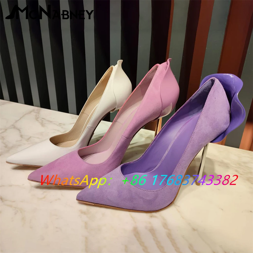 Multicolor Flower Stiletto Heel Shoes Suede Leather Pumps for Women Designer Fashion Style High Heels Custom Colour Large Size