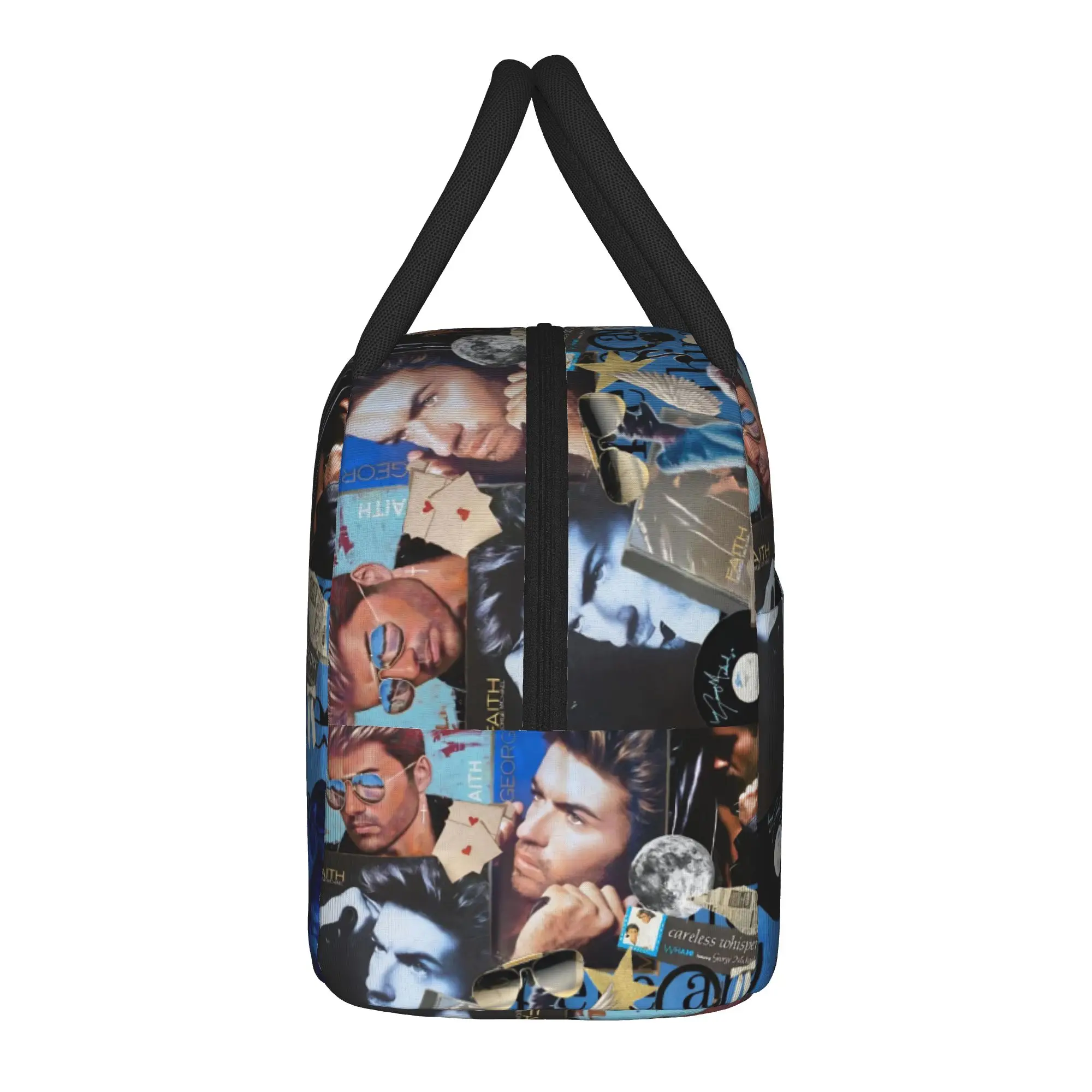 George Michael British Singer Lunch Bag  Portable Zipper Lunch Box Men Travel Print Cooler Bag Vintage Oxford Tote Food Bags