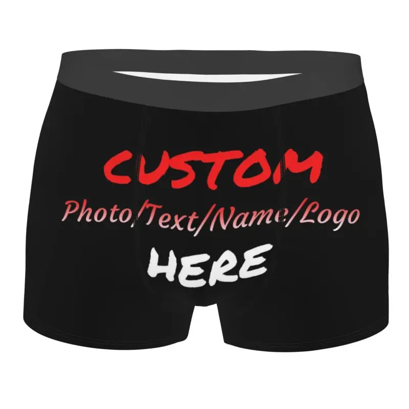 Custom Underwear with Your Photo Text Name Logo Men Boxers Short Underpants Soft Breathable Boxer Briefs with Elastic Waistband