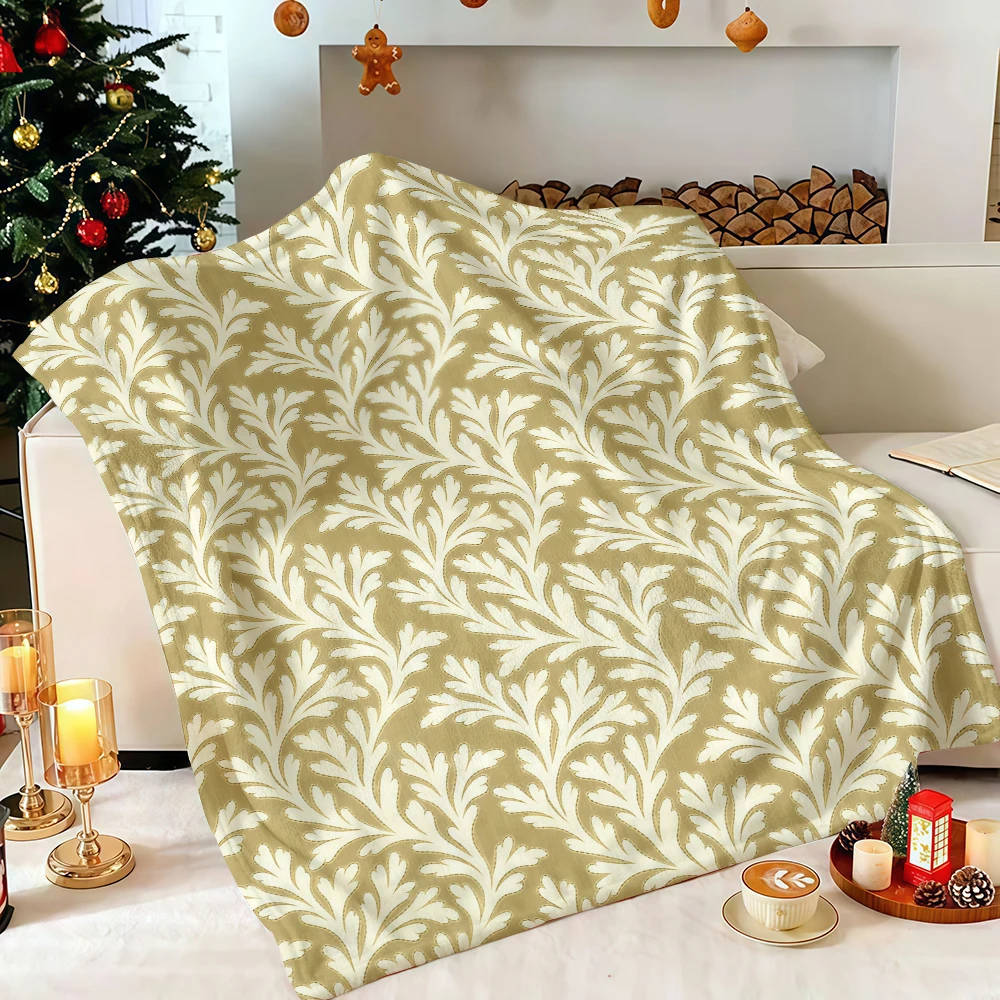 Mustard Yellow Botanical Fern Flannel Blanket Soft Fuzzy Plush Cozy Warm Throw for Sofa Bed Couch Home Decor