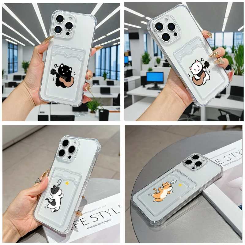 

Healing cartoon pattern For IPhone 17 Pro Max 16 E 17 15 14 13 Plus 12Mini 11 XR Air softshell Transparent card pack phone case