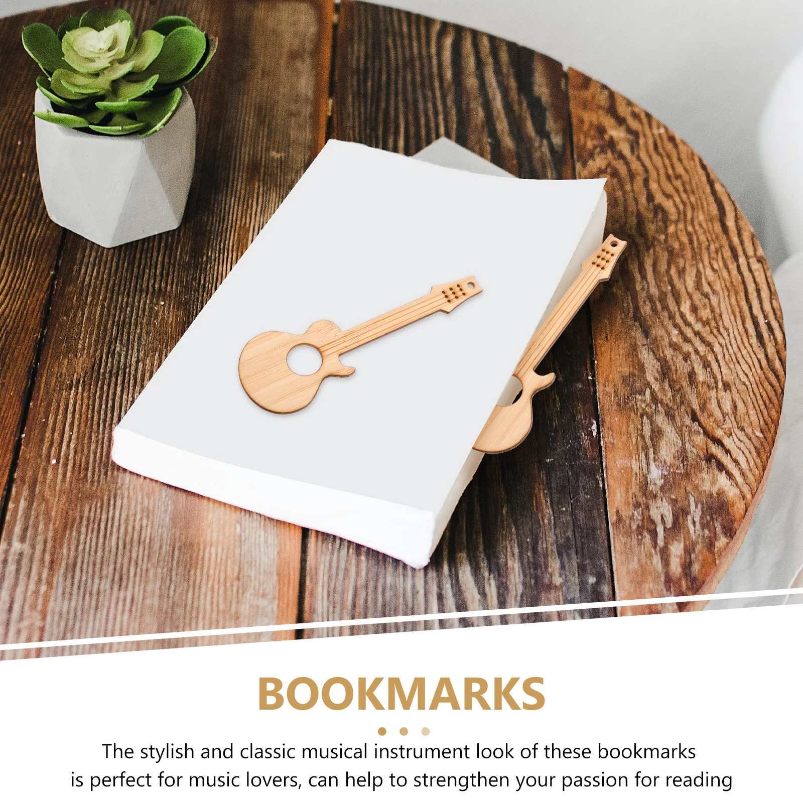 

4Pcs Bamboo Creative Carved Guitar Musical Instrument Bookmark Shaped Accessories for Bookmarks Reading Decor Gifts Students Men