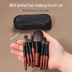 8 mini animal hair makeup brush sets, portable novice complete makeup brush beginner makeup tools.