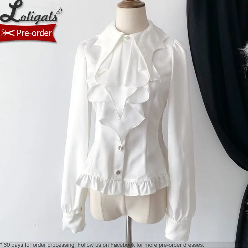 Gothic Lolita Blouse Bat Collar Long Lantern Sleeve Women's Shirt w. Jabot Bowtie ~ Spider Web