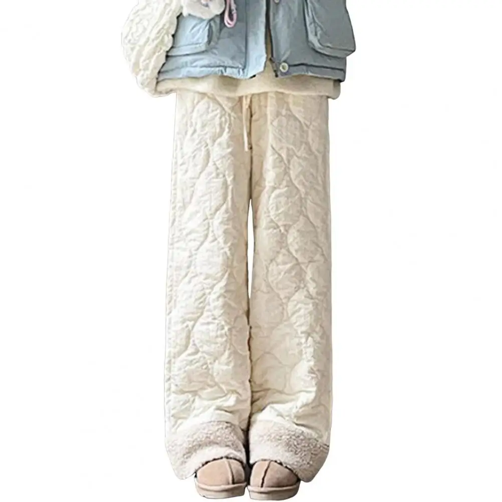 겨울 여성용 플러시 안감 코튼 팬츠 하이웨이스트 엘라스틱 와이드 레그 바지