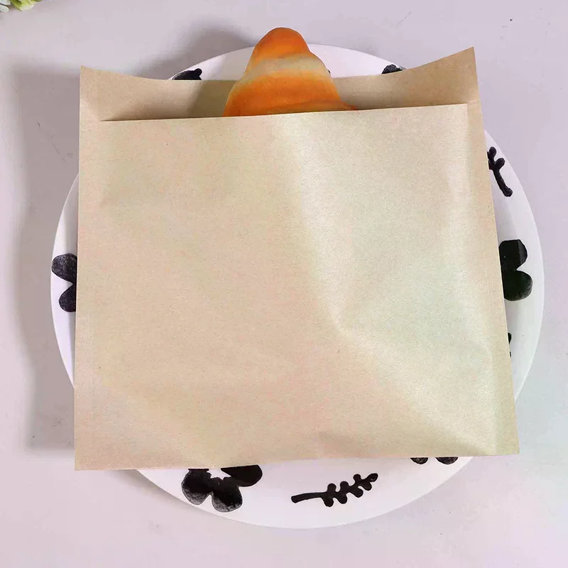100Pcs Single/Double Opening Grease Resistant Paper Treat Bags Flat Greaseproof Brown For Cookie Snack Sandwich Popcorn