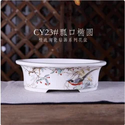 Porcelain Glazed Oval Bonsai Pot,Chinese Pattern,Table Decoration,Indoor Plant,