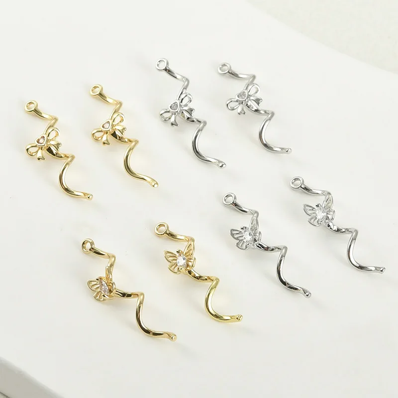 14k Electroplated Real Gold Color Retention Small Bow S Stick Line Pendant DIY Handmade Earrings Accessories Material