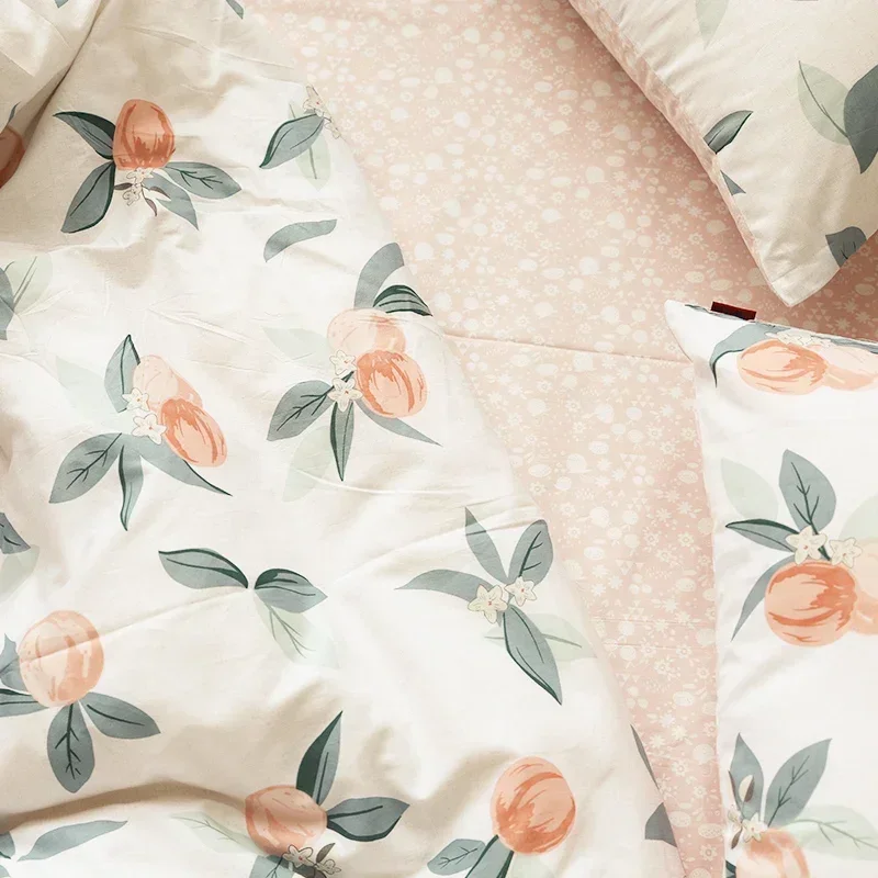 100% cotton bedding set peach four-piece garden duvet cover American extra large pillowcase customized bed linen