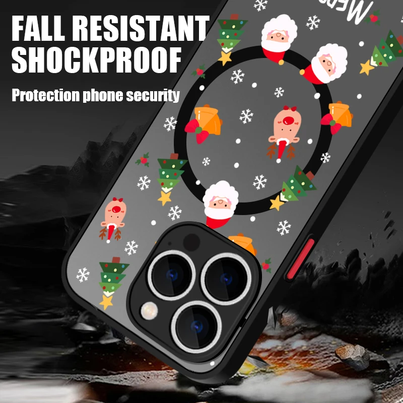 Cartoon Christmas Phone Case For iPhone 18 ProMax 17e 17 16 15 Pro Max 14 13 Pro For Magsafe Wireless Charge Magnetic Hard Cover view 2