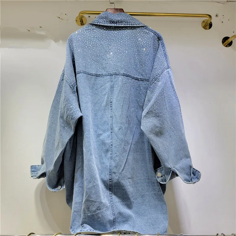 SuperAen Spring 2024 Hot Diamond Design Denim Shirt Coat Women's Casual Loose Shirt