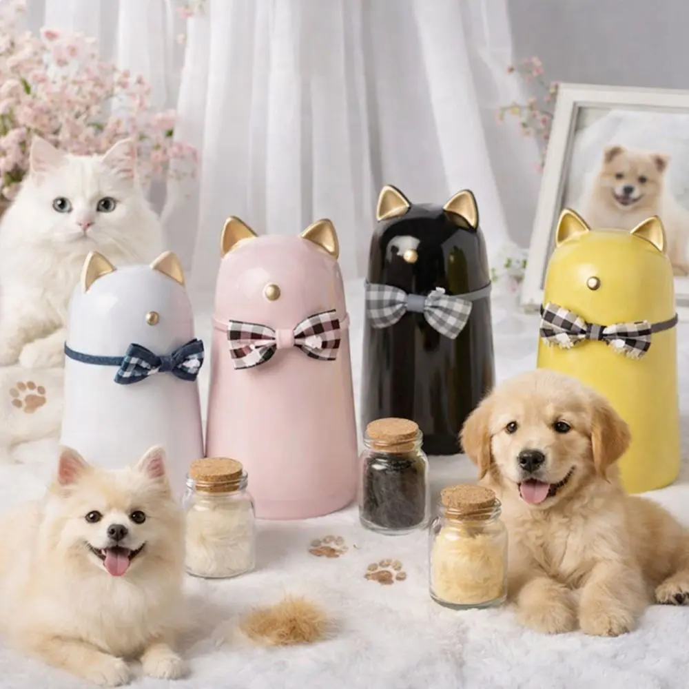 

Ceramic Pet Memorials Urn Cat Shaped with Bow Tie Cat Cremation Urns Decorative Handcrafted Dog Funeral Urn Funeral Supplies