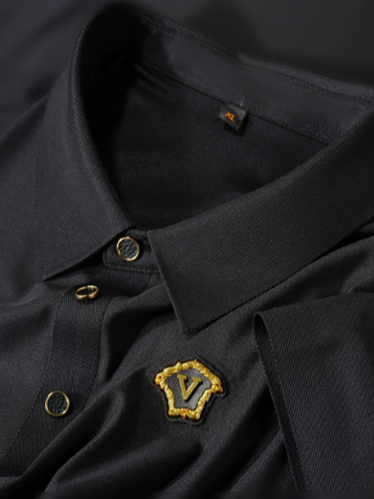 

Elegant Business Ice Silk Short Sleeve Shirt Men's Summer Trendy Brand Collared T-Shirt Thin Standard Fit Nylon Spandex