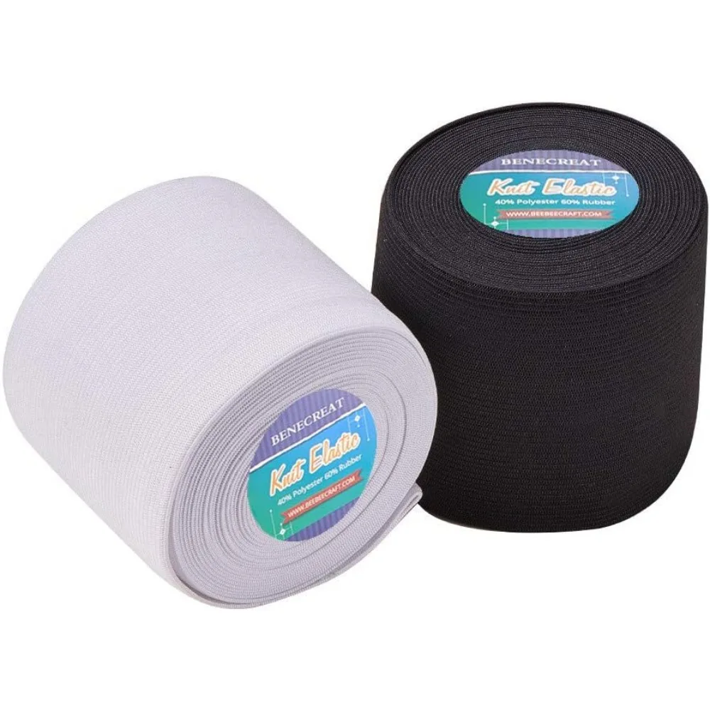 10 Yards 3.15-Inch Wide Elastic Band Heavy Stretch High Elasticity Knit for Sewing (5 Yards/Roll, White & Black)