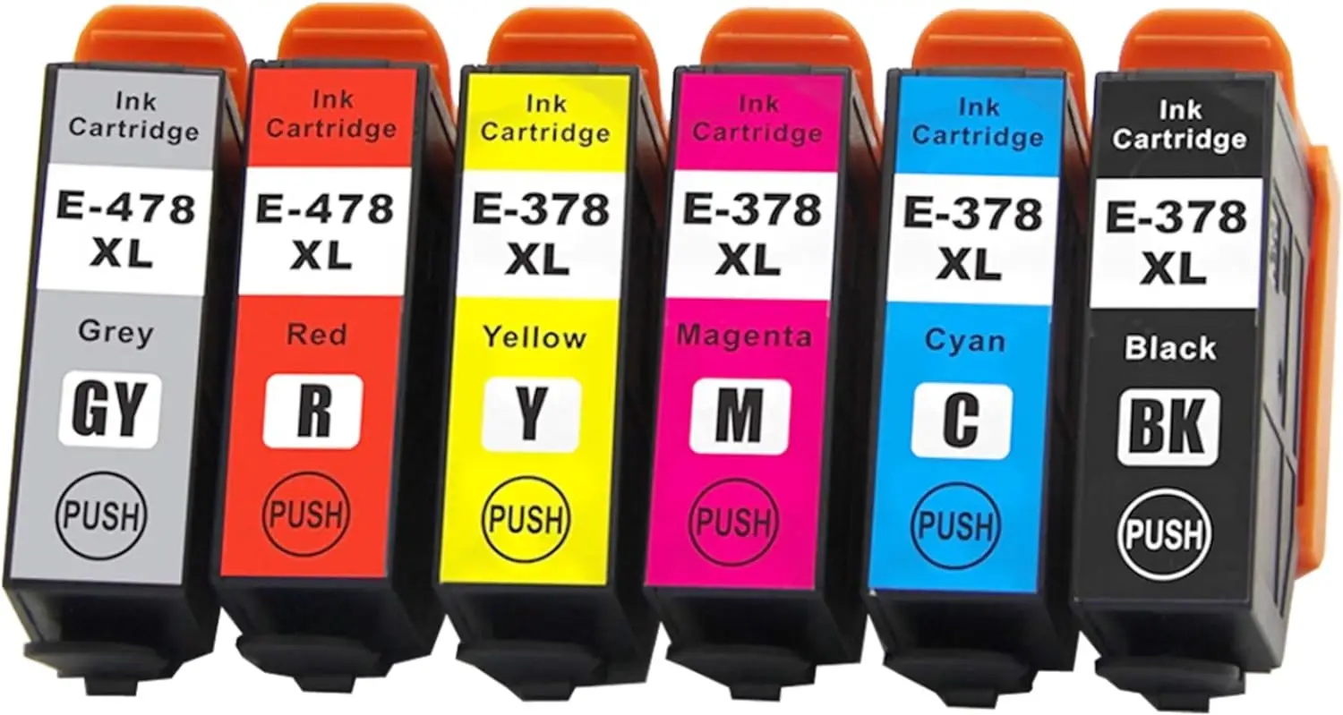 Compatible 378XL 478XL ink cartridge replacement for 378 XL XL Photo Expression HD XP-15000 XP15000 (378XLBK 378XLC 378XLM 378XLY 478XLR 478XLGY 6 Pack)