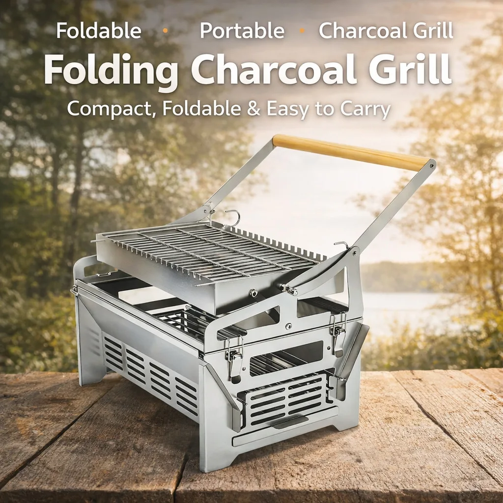 304 Stainless Steel Detachable Rotating Charcoal BBQ Grill 2026 Hot Sale Flip Furnace for Home Outdoor Fish Roasting Barbecue