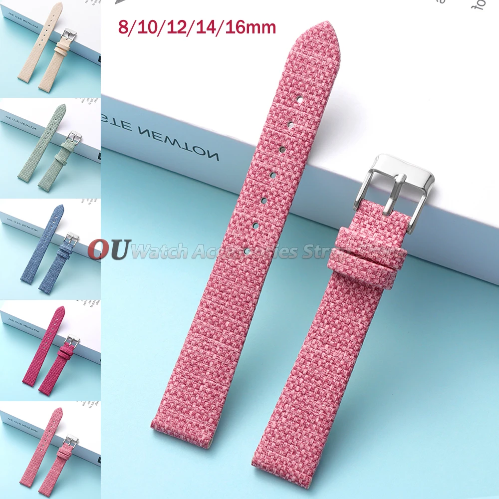 Canvas-Leder-Uhrenarmband, universell für Damen, kleine Größen 8mm 10mm 12mm 14mm 16mm, Denim-Gewebemuster, Armband-Accessoires