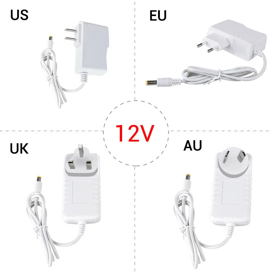 Power Supply Adapter White EU/UK/US/AU 1A 2A 3A Transformer Charger for 220V AC to 12v DC Plastic LED Driver For LED Strip Light